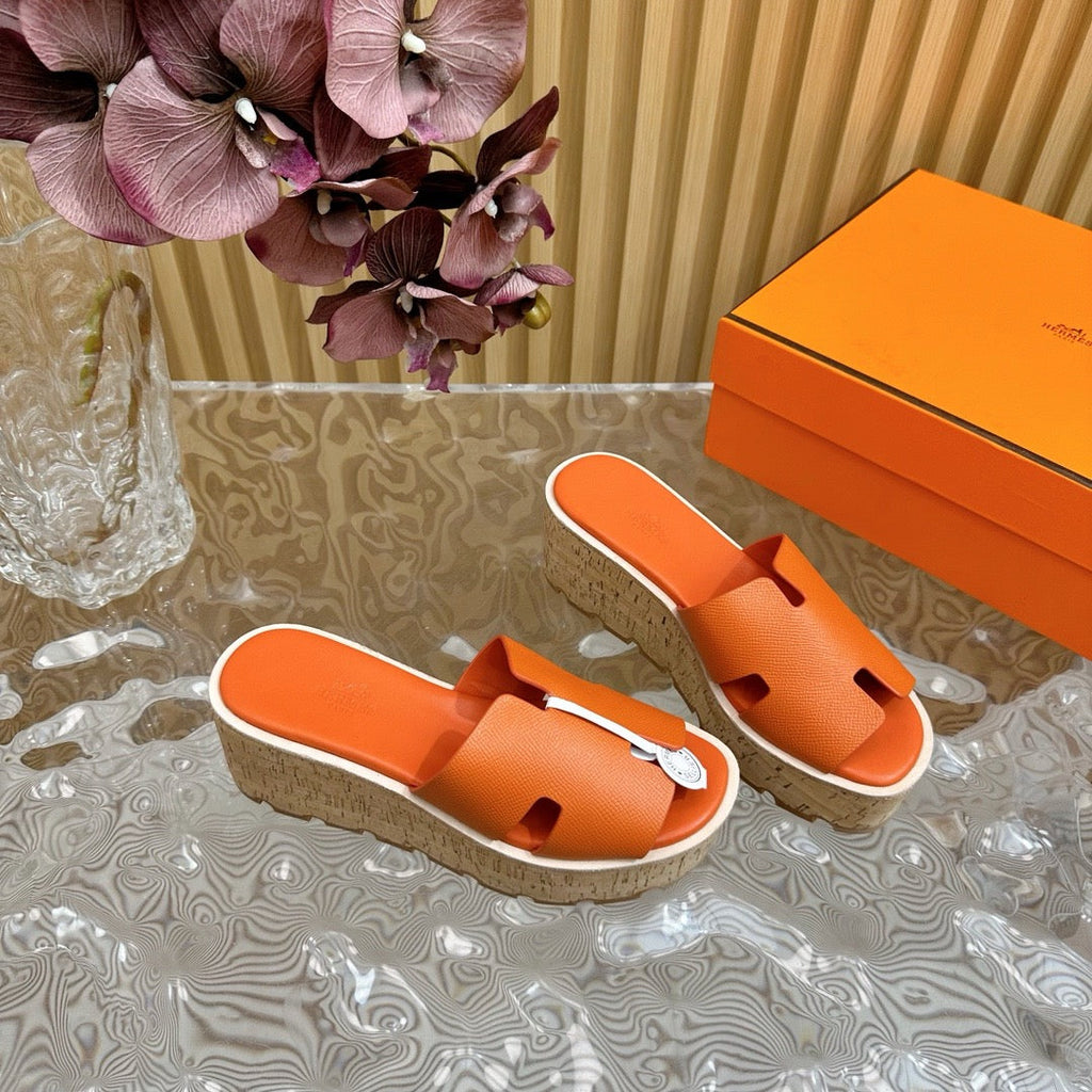HM thick-soled platform slippers with wooden bran soles 0724082803