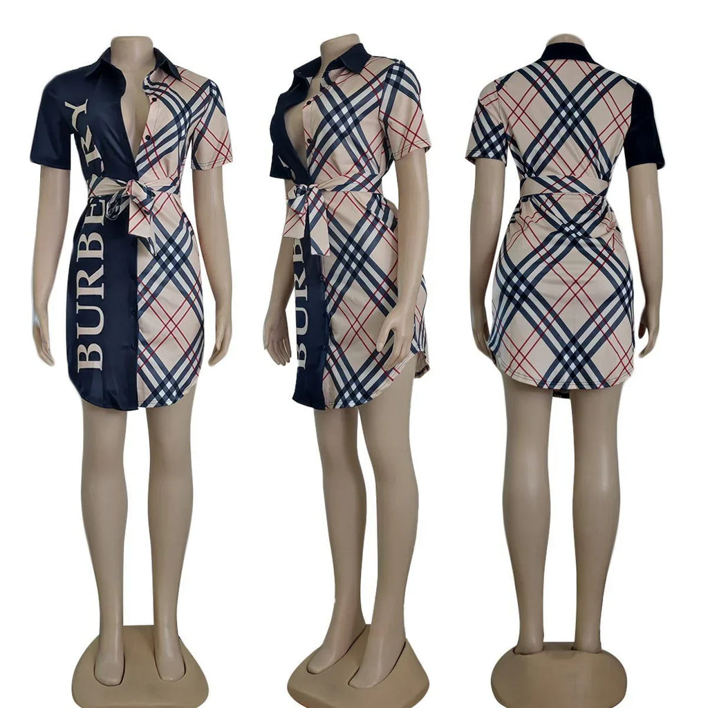 Fashion Short Sleeve Printed Shirt Dress 1024060613