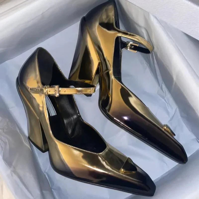 New Retro Shallow Mouth Pointed Mary Jane Single Shoes 1023122808