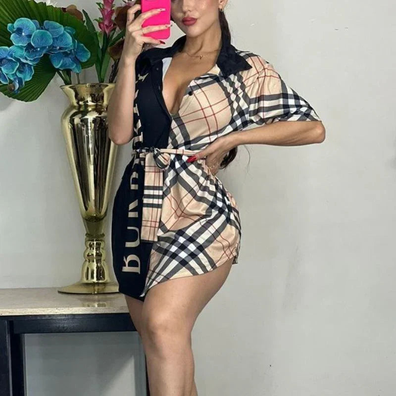 Fashion Short Sleeve Printed Shirt Dress 1024060613