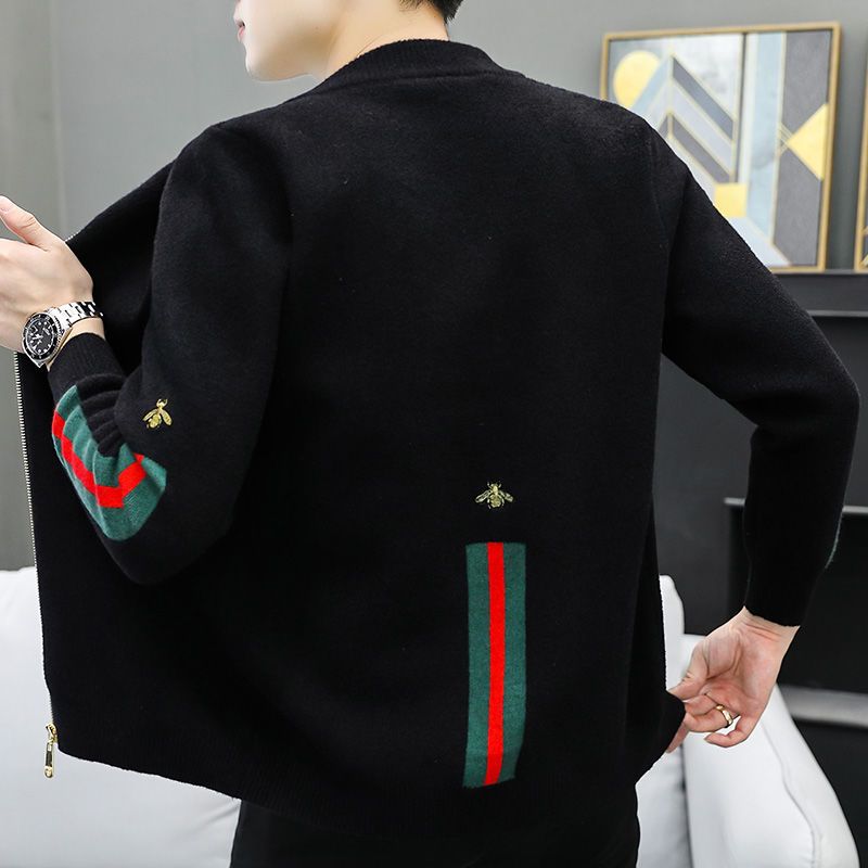 Men's Knitted Sweater Cardigan Stand Collar Little Bee Coat XC0823091105
