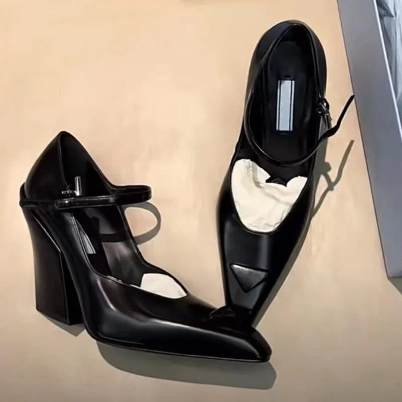 New Retro Shallow Mouth Pointed Mary Jane Single Shoes 1023122808