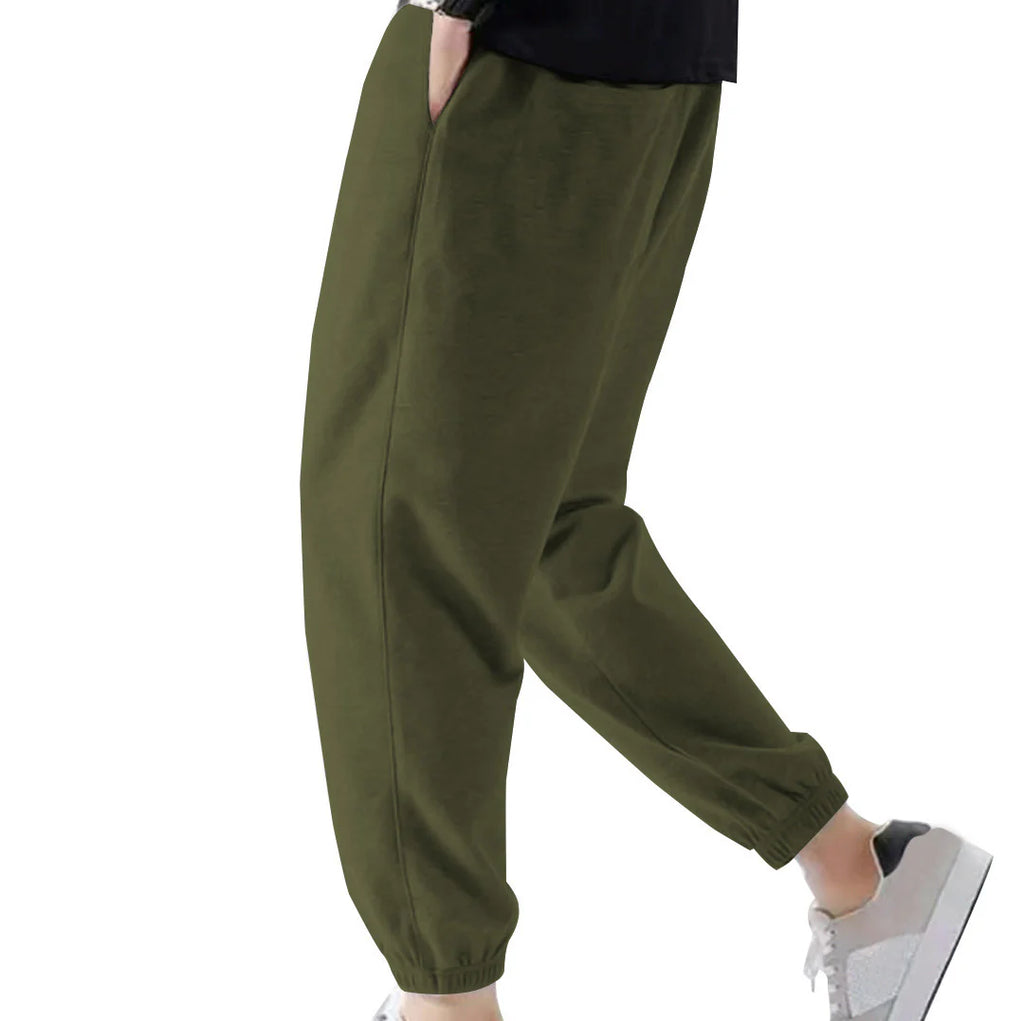 Solid color plus-size men's casual pants, loose lace-up pants