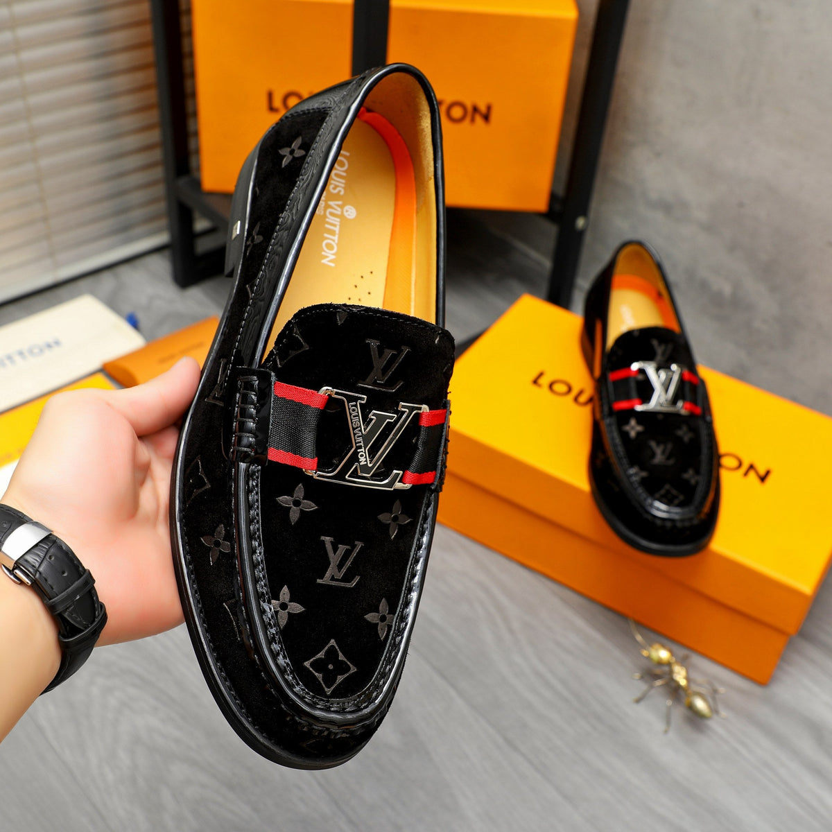 Lvv suede printed cowhide upper leather shoes 0725073008