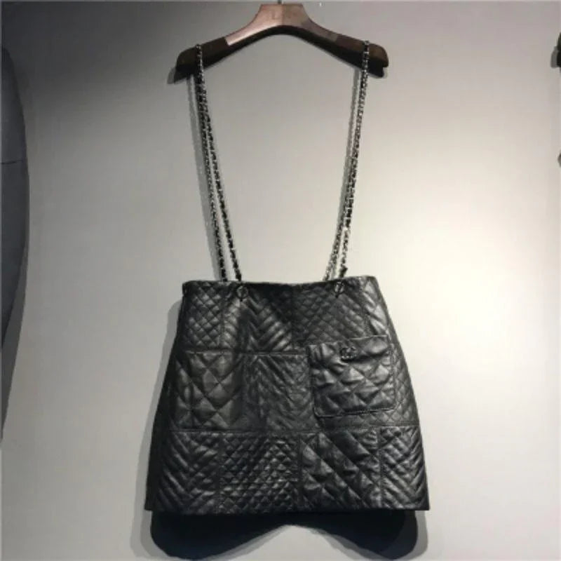 New Genuine Leather Diamond Chain Skirt For Women 10240108LY07