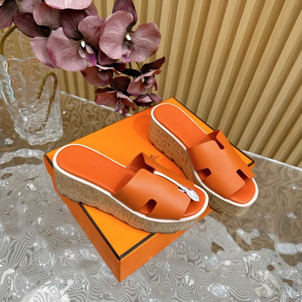HM thick-soled platform slippers with wooden bran soles 0724082803
