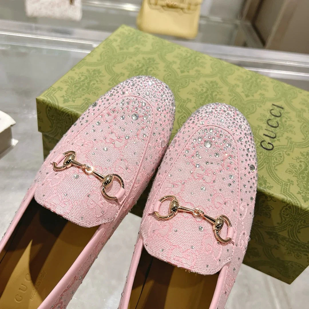 Women's New Rhinestone Horsebit Buckle Loafers 1025011710
