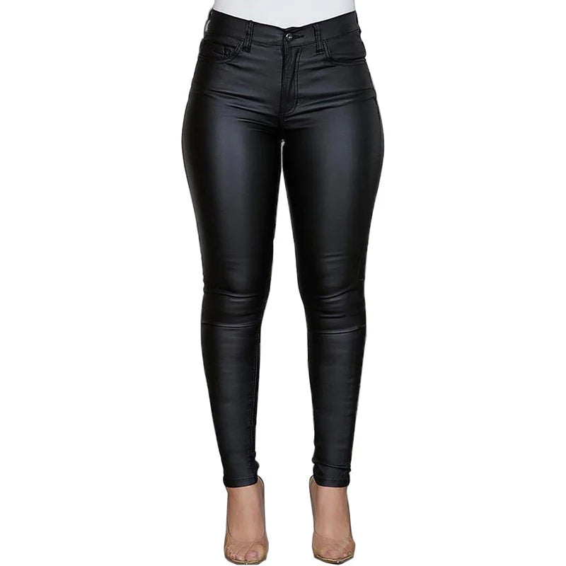 New Fashion Sexy High Waist Casual Pants Women'S Pu Leather Pants