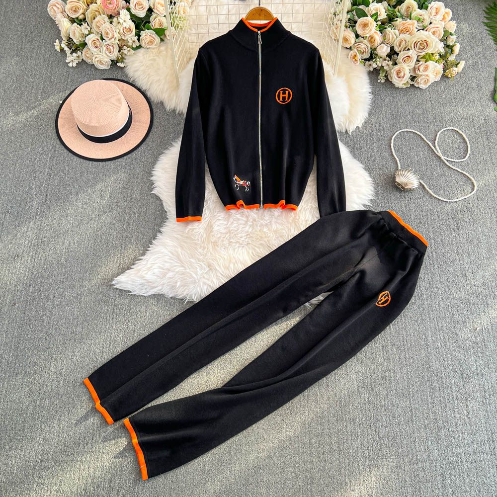 Embroidered sweater long-sleeved top two-piece set 9000910001