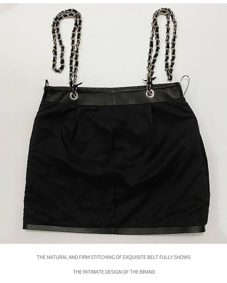 New Genuine Leather Diamond Chain Skirt For Women 10240108LY07