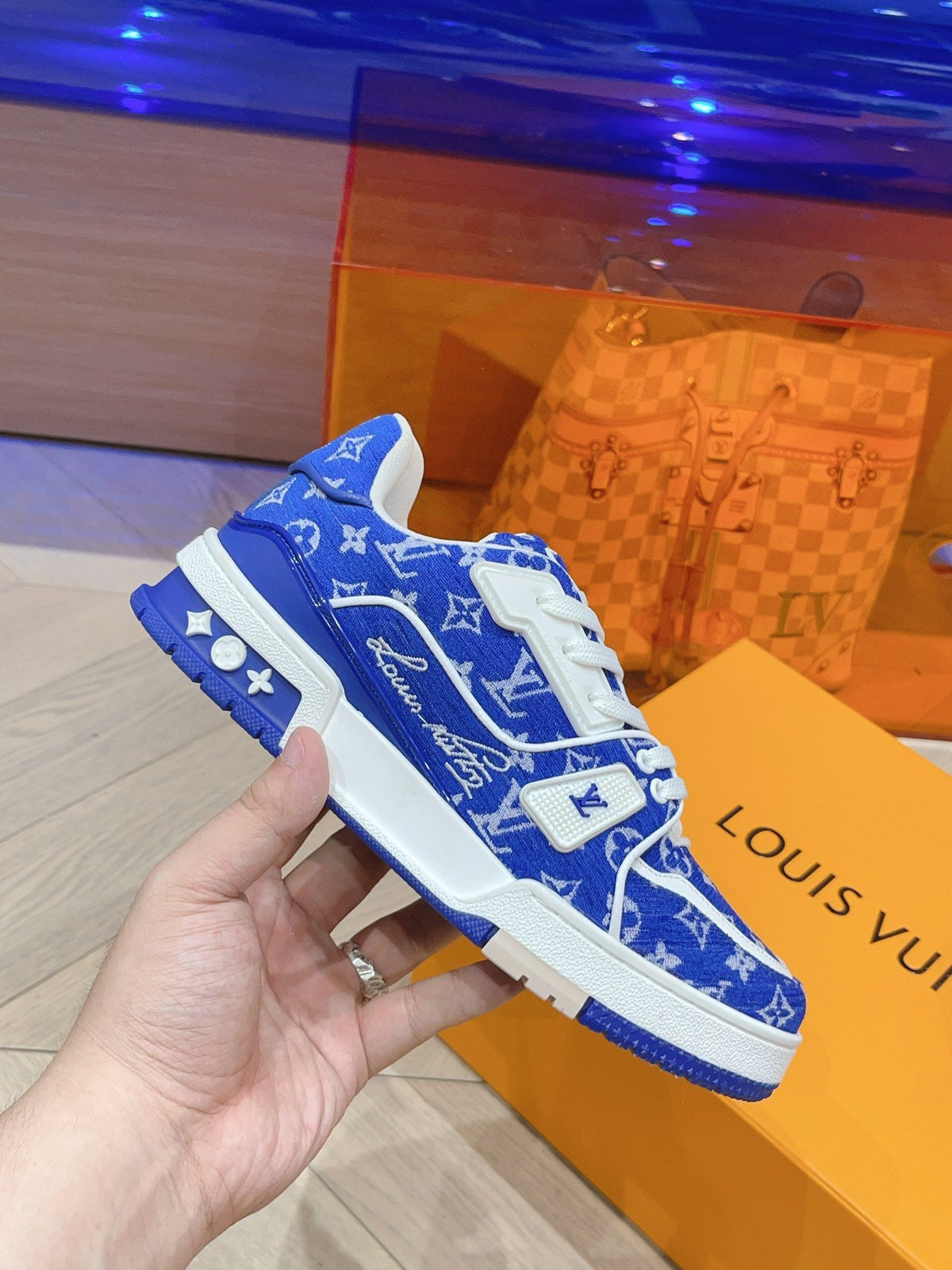Lvv couple limited series casual denim print sneakers 0725012402