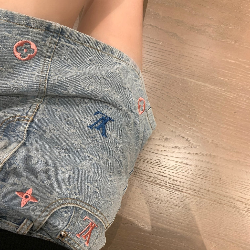Embroidered jacquard denim skirt 1824042612