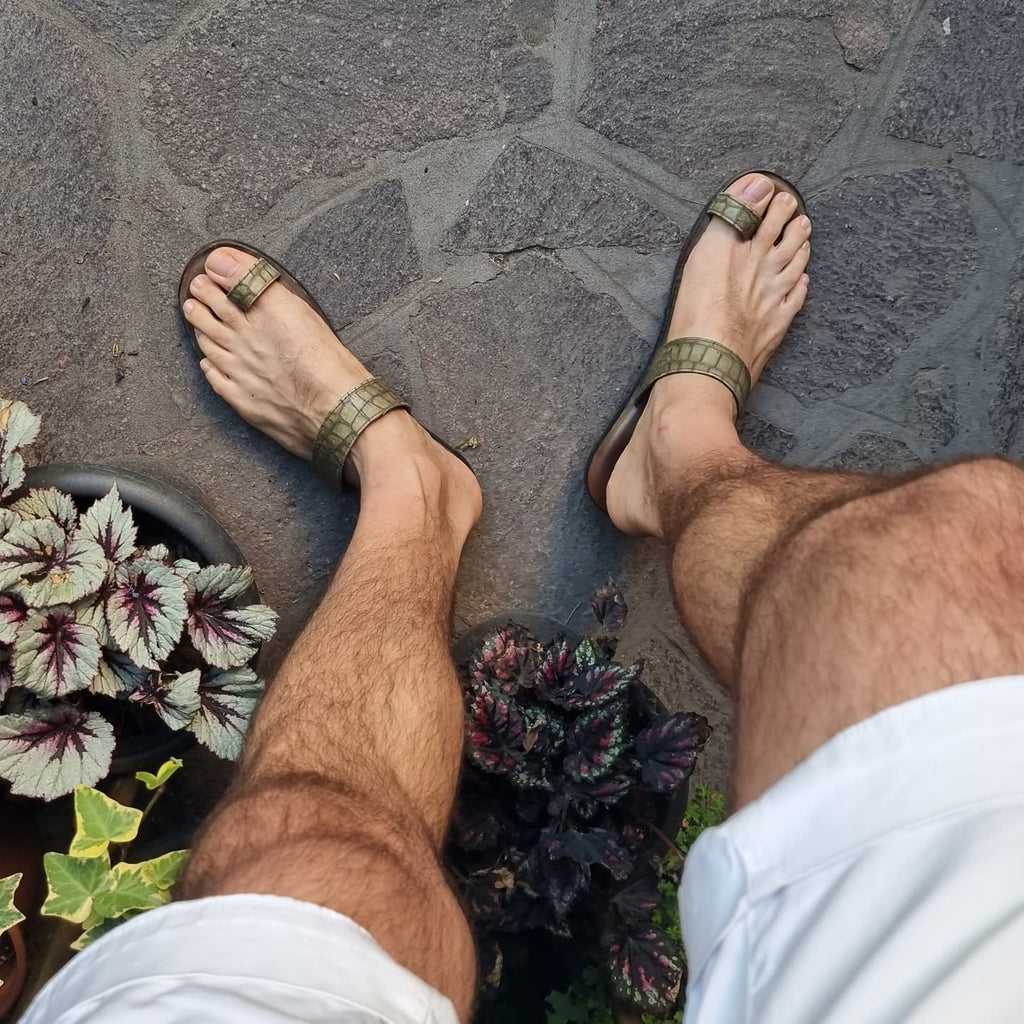 Green New Print Men's Sandals