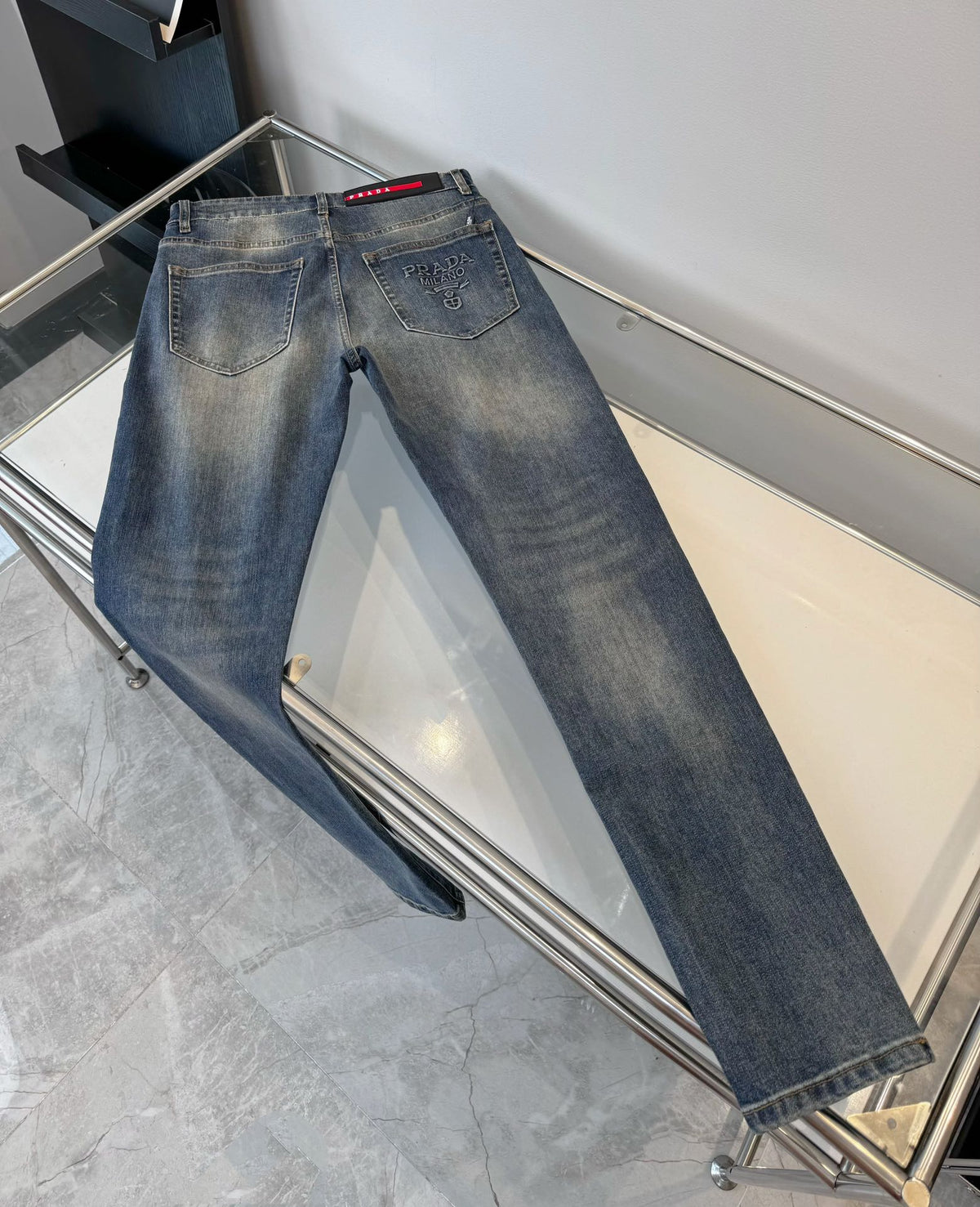 PR Embossed Letters Straight Leg Skinny Jeans 1824091007