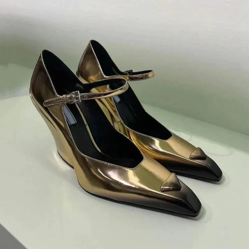 New Retro Shallow Mouth Pointed Mary Jane Single Shoes 1023122808