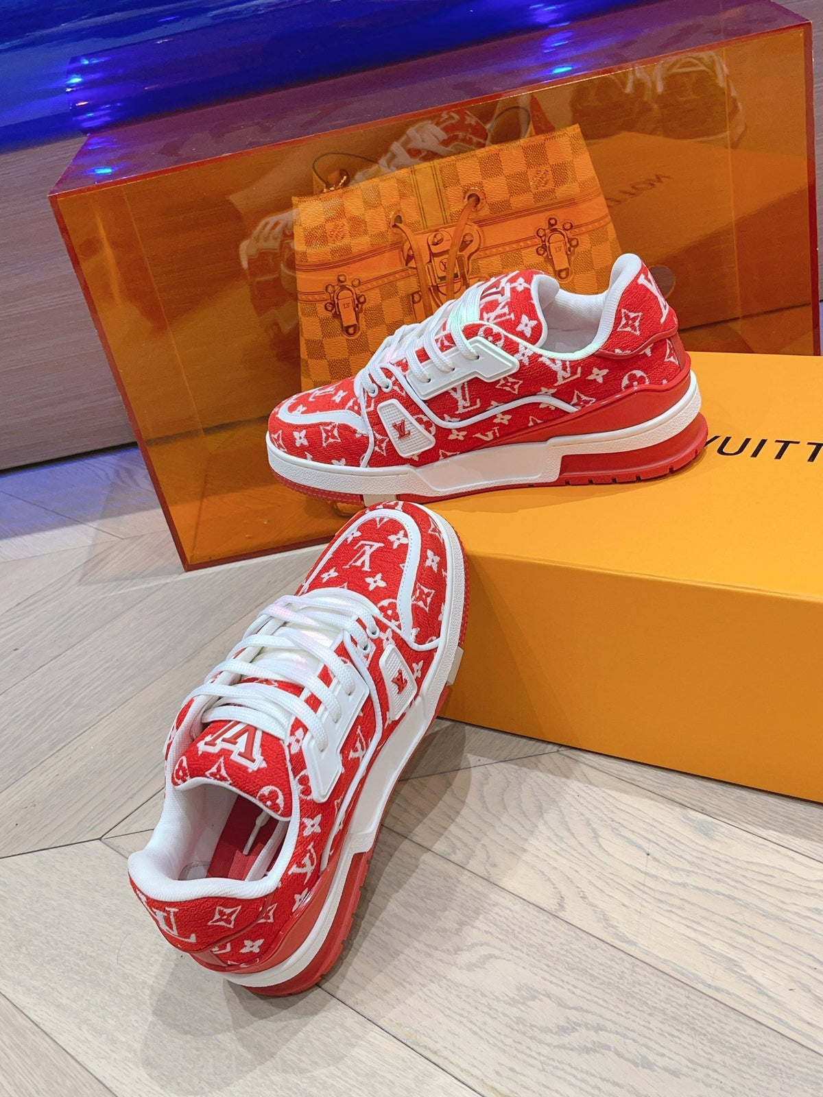 Lvv couple limited series casual denim print sneakers 0725012402