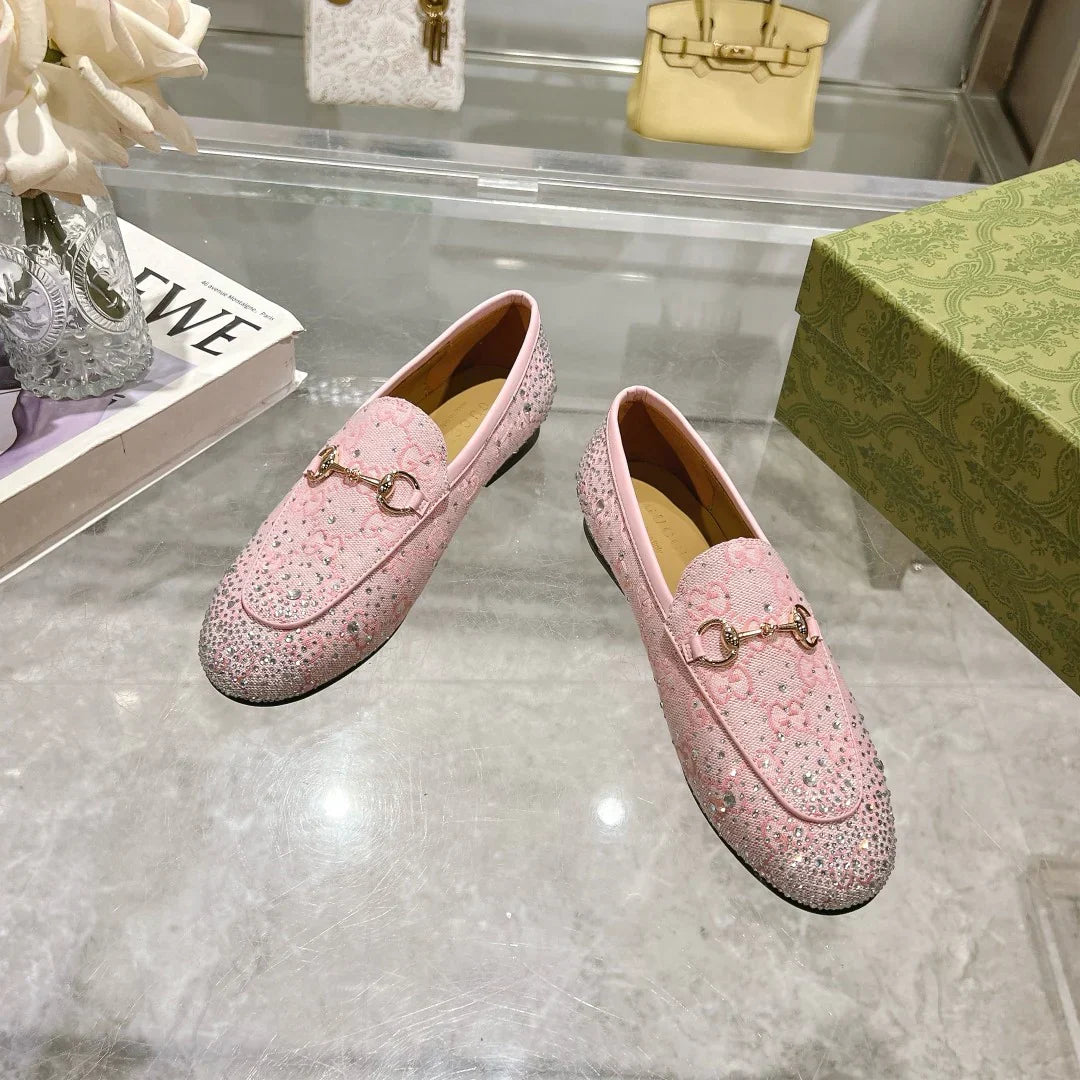 Women's New Rhinestone Horsebit Buckle Loafers 1025011710