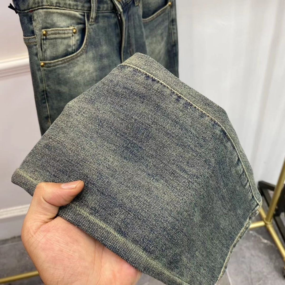 Simple Washed Stretch Pants Slim Fit Jeans