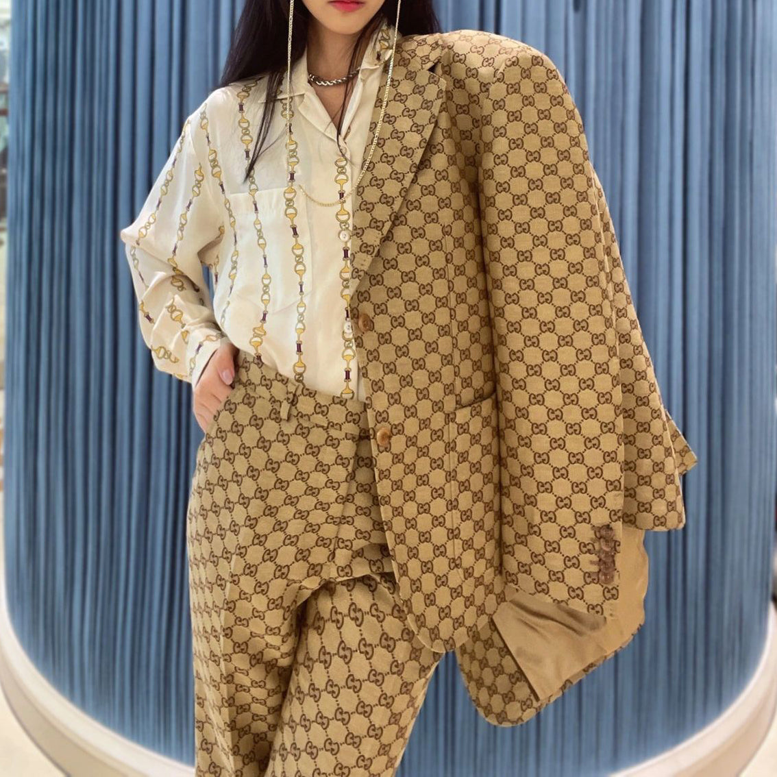 printed khaki suit XC0723080301